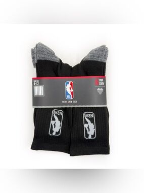 NBA Crew Socks 6 Pack Mens Black White Gray Basketball Athletic Casual